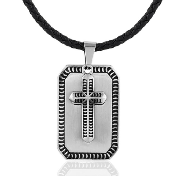 Montana Silversmiths Men's Striking Edge Cross Dog Tag Necklace - Retail $70 NEW - Picture 5 of 8